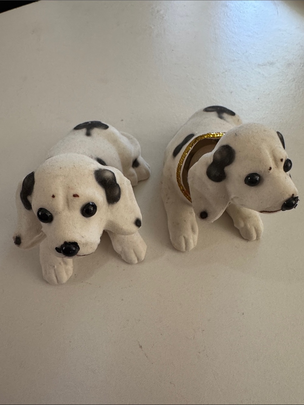 Flocked White and Black Dalmatian Dog Figurines - Set of 2